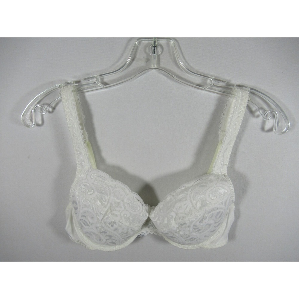 Vintage 90s Hanes Her Way Satin & Lace Bra 34B White Underwire G170